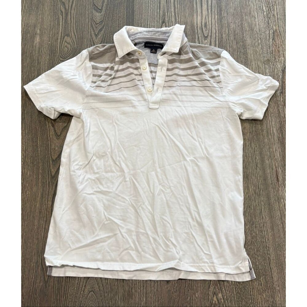 Banana Republic Mens Polo Shirt Short Sleeve Cotton Stripe White/Gray Size S